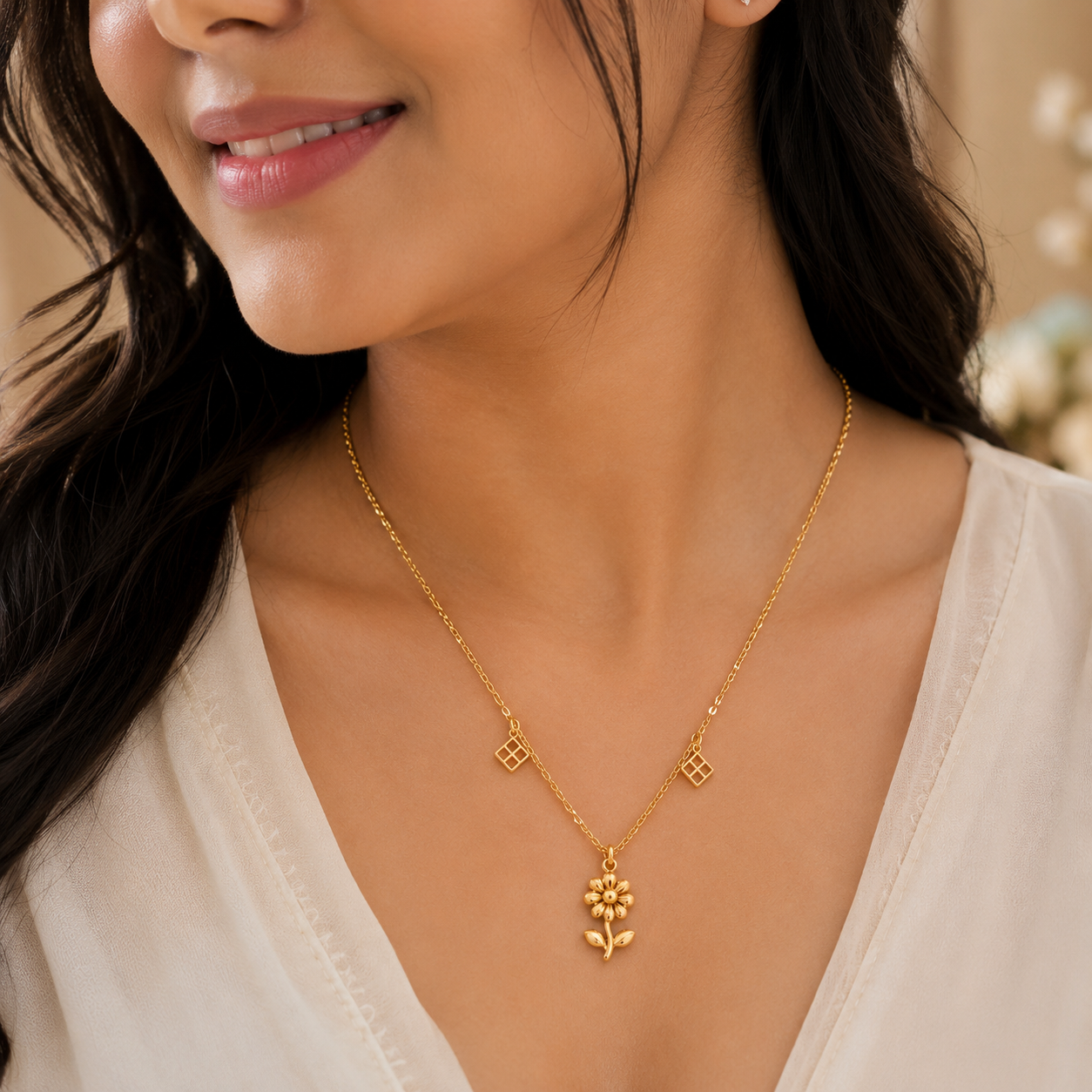 Golden Daisy Charm Necklace
